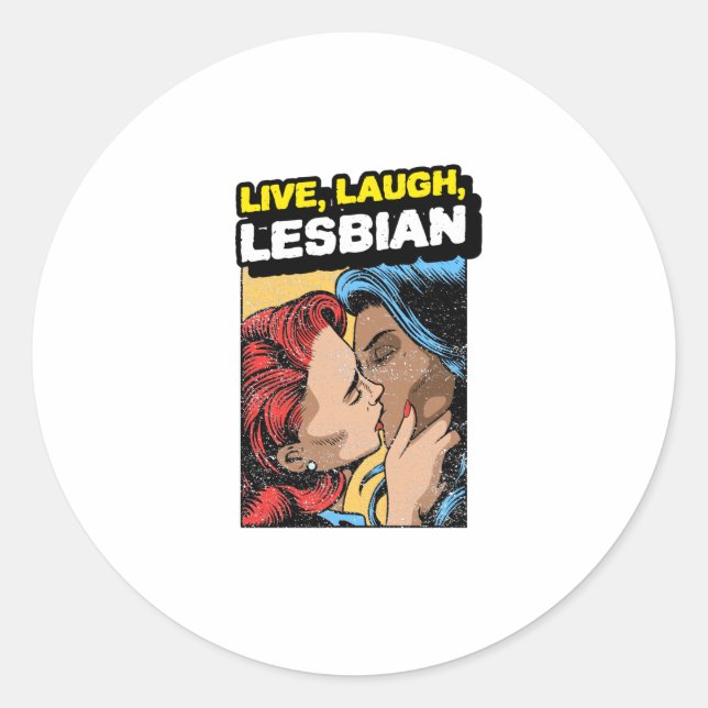 Sticker Rond Vivez Riez Lesbienne (Devant)