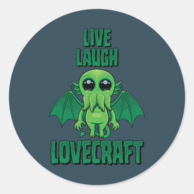 Sticker Rond Vivez Riez Lovecraft Cthulhu Mignon (Devant)