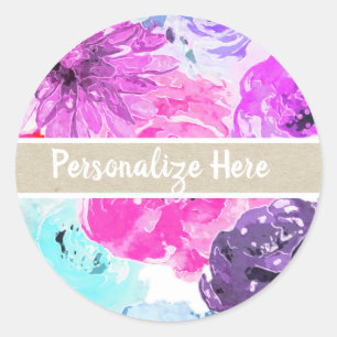 Sticker Rond Vivid Violet Gras Fleurs Florales Violet Chic Favo