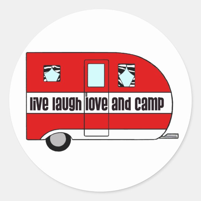 Sticker Rond Vivre, rire, aimer et Camp (Devant)