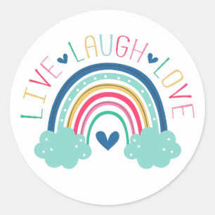 Sticker Rond VIVRE RIRE AMOUR Rainbow