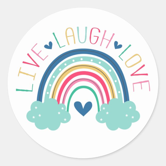 Sticker Rond VIVRE RIRE AMOUR Rainbow (Devant)