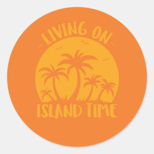 Sticker Rond Vivre Sur L'Île Palmiers Et Coucher De Soleil