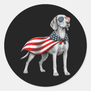 Sticker Rond Vizsla 4 juillet Drapeau américain chien patriotiq