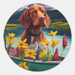 Sticker Rond Vizsla sur une rame : une aventure Pittoresque