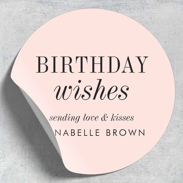 Sticker Rond Voeux d'anniversaire | Simple Blush Rose Feminine  (Créateur téléchargé)