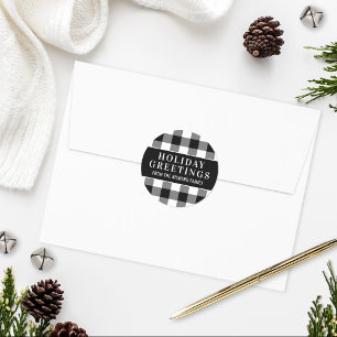 Sticker Rond Vœux de fêtes Plaid Buffle Noir et Blanc