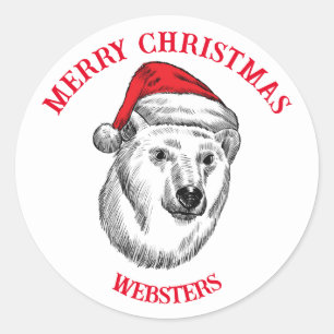 Sticker Rond voeux de Noël avec ours, chapeau de Père Noël pers