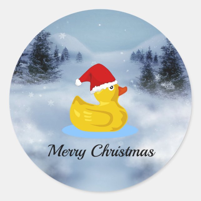 Sticker Rond Vœux de Noël de Rubber Ducky (Devant)
