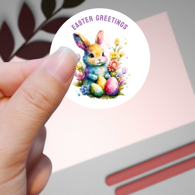 Sticker Rond Vœux de Pâques Lapin Peint Personnalisé (Créateur téléchargé)