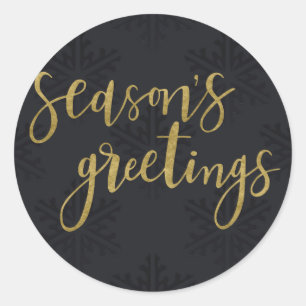 Sticker Rond VOEUX DE SAISON Flocons de neige noirs de fêtes