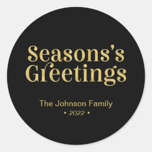 Sticker Rond Vœux de saisons d'or et de noir Noël Vacances