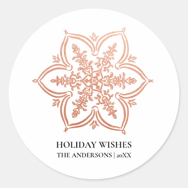 Sticker Rond Voeux de vacances rose Gold Snowflake (Devant)