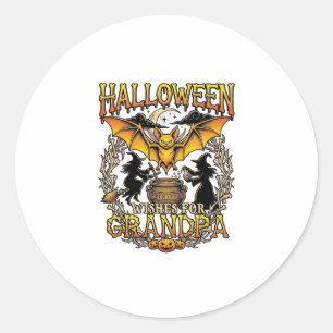 Sticker Rond Vœux Halloween Grand-père Chauve-souris Chaudron d