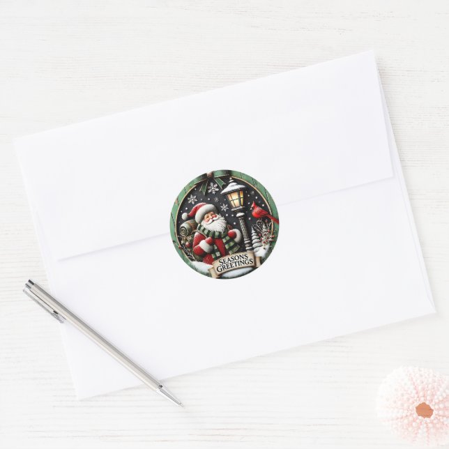 Sticker Rond Vœux mignons de la saison de Noël (Enveloppe)