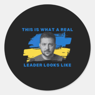 Sticker Rond Voici à quoi ressemble un vrai leader Zelensky Ukr