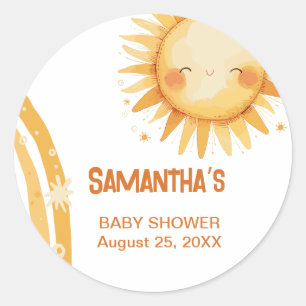 Sticker Rond Voici la carte de boîtier du baby shower Sun Boho