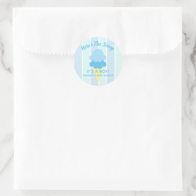 Sticker Rond Voici le Baby shower d'été de la crème glacée Scoo (Sac)