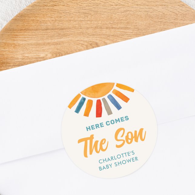 Sticker Rond Voici Le Baby shower Fils (Créateur téléchargé)