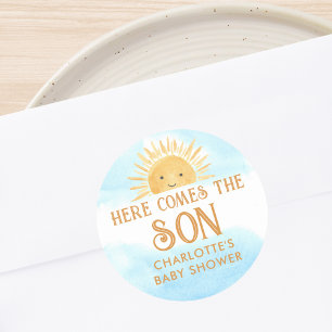 Sticker Rond Voici Le Baby shower Fils