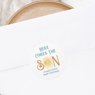 Sticker Rond Voici Le Baby shower Fils