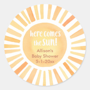Sticker Rond Voici le baby shower solaire de la bouho soleil