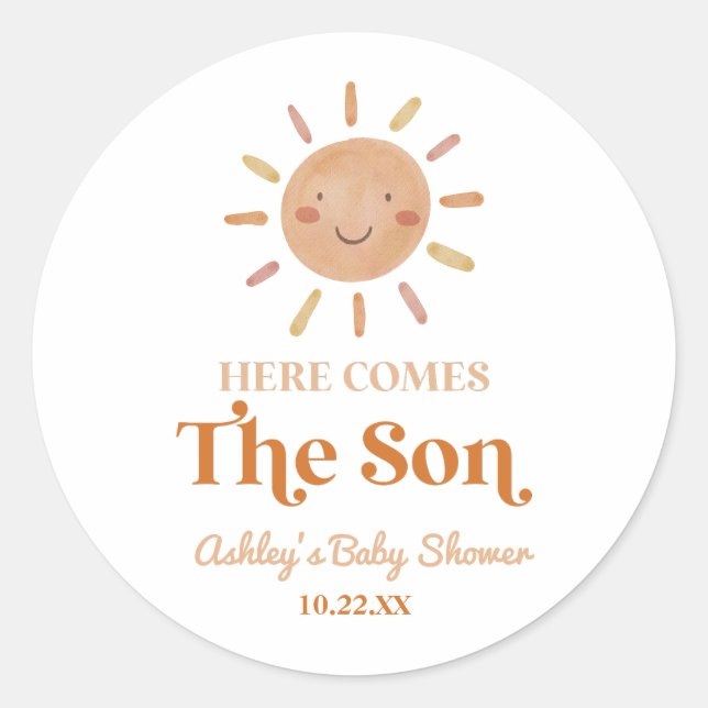 Sticker Rond Voici Le Baby shower Son Boho Bohemian Retro (Devant)