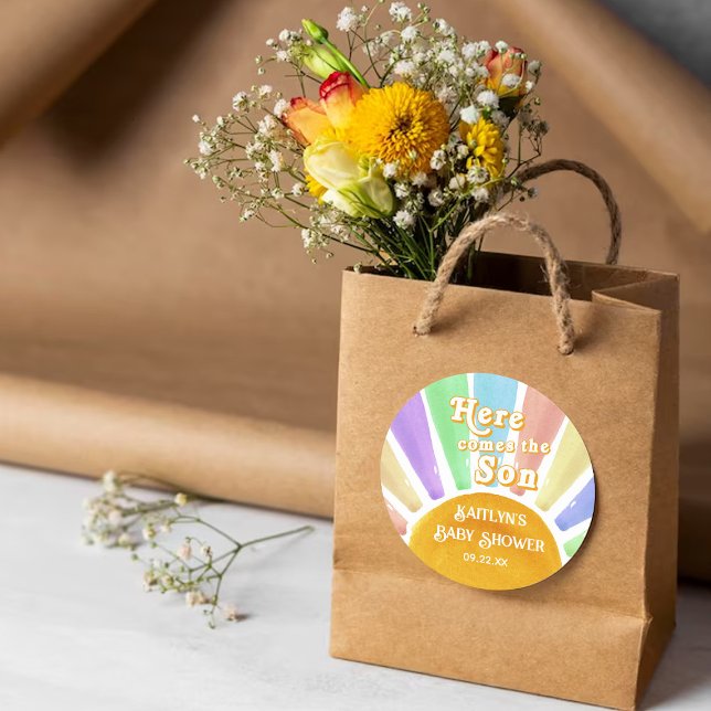 Sticker Rond Voici Le Baby shower Son Retro Boys (Créateur téléchargé)