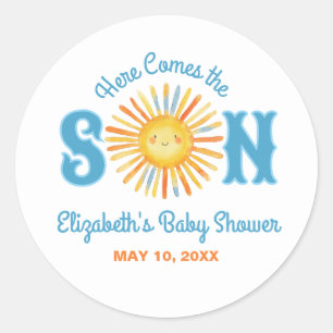 Sticker Rond Voici le Baby shower Son Sunshine