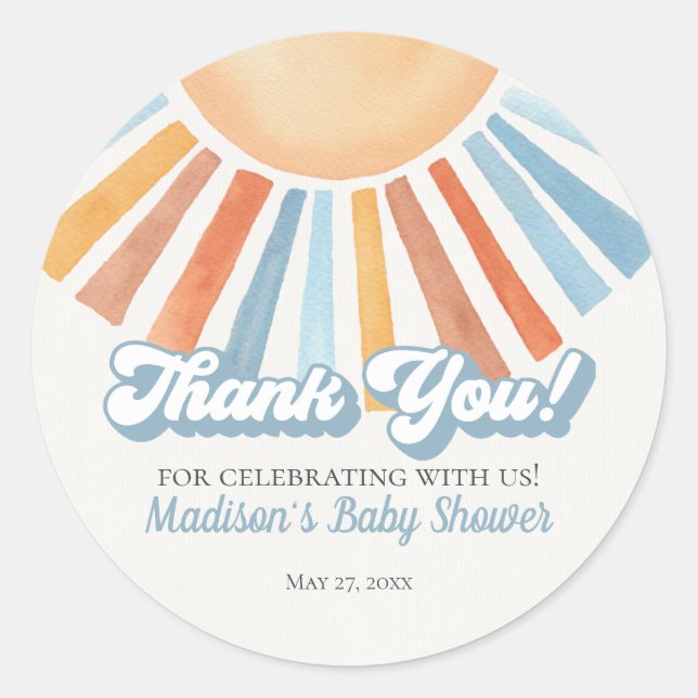 Sticker Rond Voici le Baby shower Son Sunshine Favor (Devant)