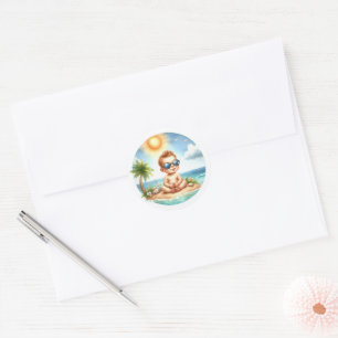 Sticker Rond Voici le Baby shower Tropical Son