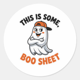 Sticker Rond Voici Le Costume D'Halloween Super Ghost En Feuill