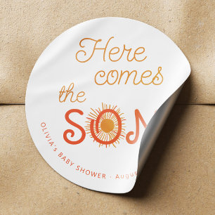 Sticker Rond Voici le fils baby shower garçon soleil