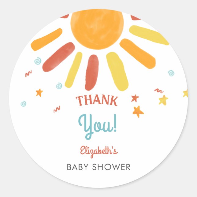 Sticker Rond Voici Le Fils Baby shower Merci Personnalisé (Devant)