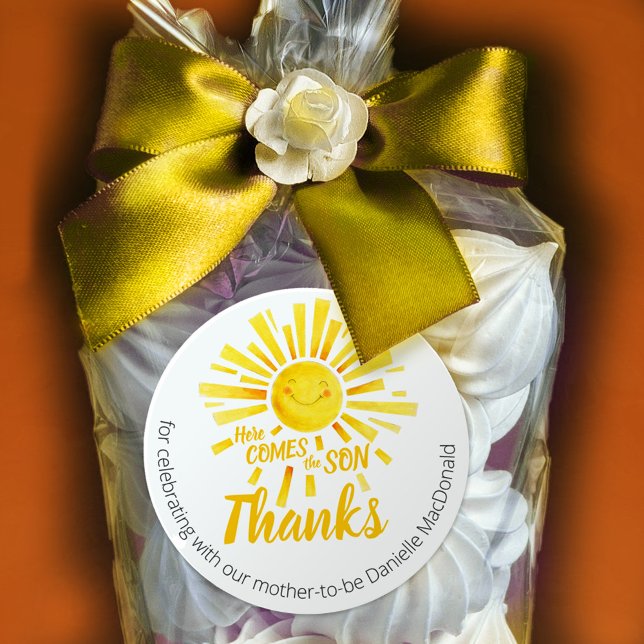 Sticker Rond Voici le fils le soleil jaune baby shower (Créateur téléchargé)