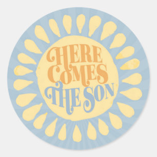Sticker Rond Voici le garçon Baby shower Fils