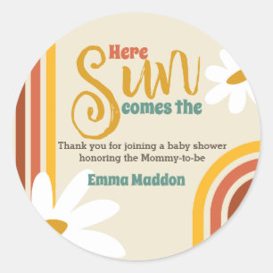 Sticker Rond Voici le soleil Retro Baby shower Invitation