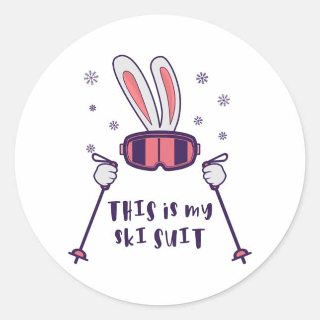 Sticker Rond Voici mon Ski Suit Ski Rabbit avec des bâtons de s (Devant)