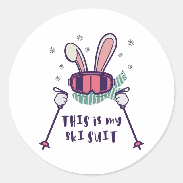 Sticker Rond Voici mon Ski Suit Ski Rabbit avec des bâtons de s (Devant)