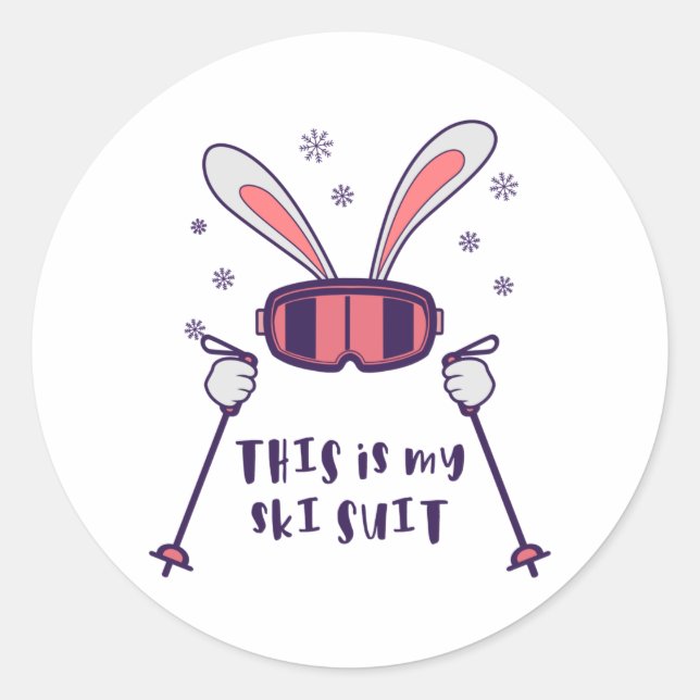 Sticker Rond Voici mon Ski Suit Ski Rabbit avec des bâtons de s (Devant)
