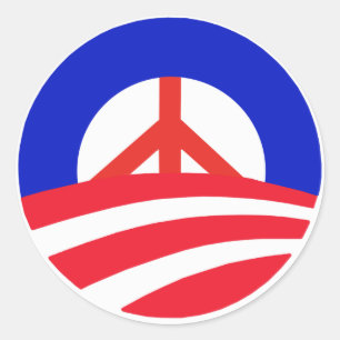 Sticker Rond VOICI Obama avec le signe de la paix rouge