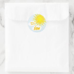 Sticker Rond Voici venir le fils Garçon Baby Shower