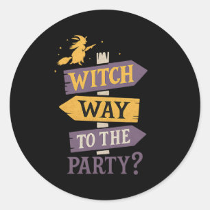 Sticker Rond Voie De Sorcière À La Fête Drôle Halloween Flèches