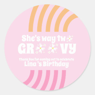 Sticker Rond Voie Rétro Deux Anniversaire Groovy Daisy Fleur Ro