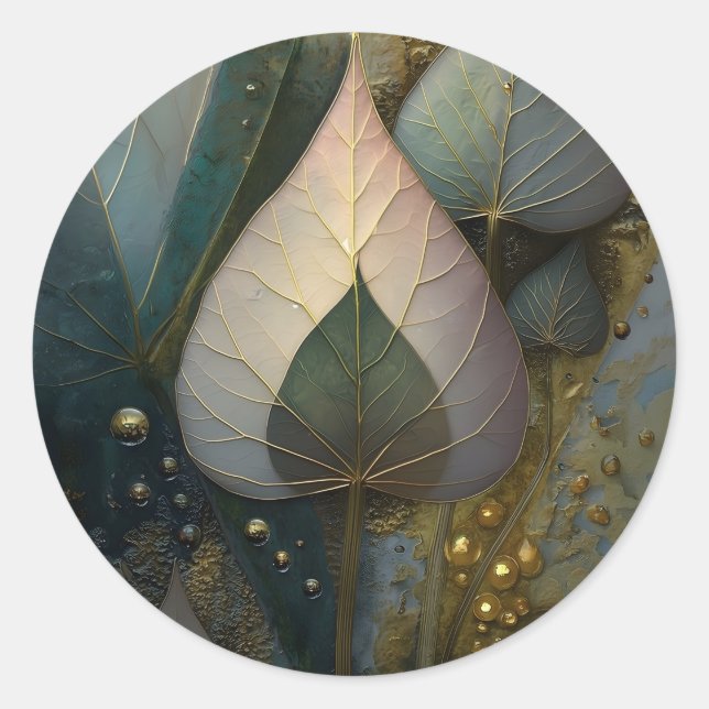 Sticker Rond Voile de feuilles | conception botanique (Devant)