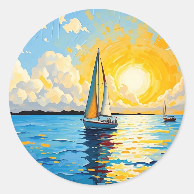 Sticker Rond Voilier au coucher du soleil (Devant)