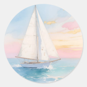 Sticker Rond Voilier Blanc Lueur de l'Océan