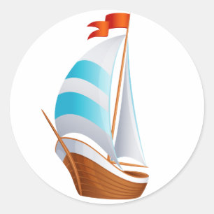 Sticker Rond Voilier Bleu Turquoise - Océan Plage