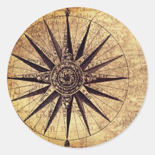 Sticker Rond Voilier Découverte Age Vieux Monde Carte