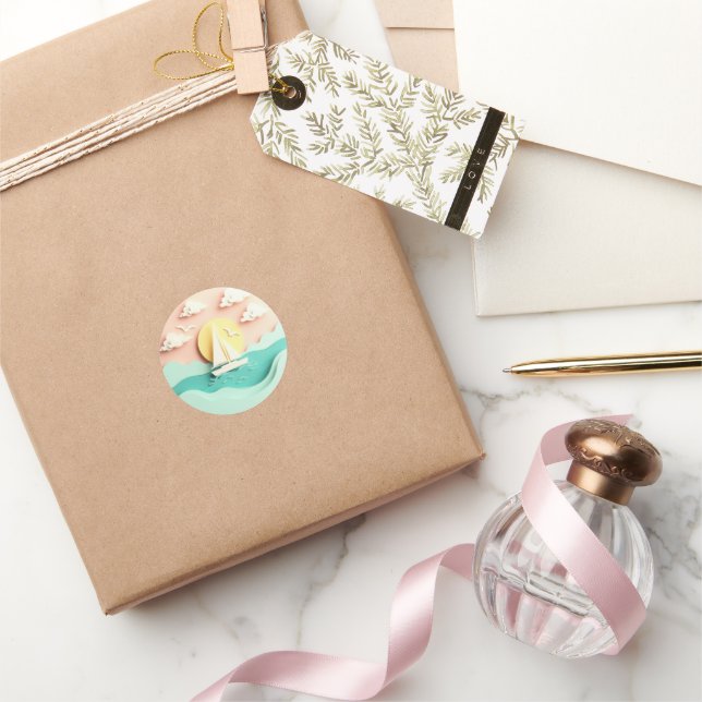 Sticker Rond Voilier sur la mer (Cadeaux)